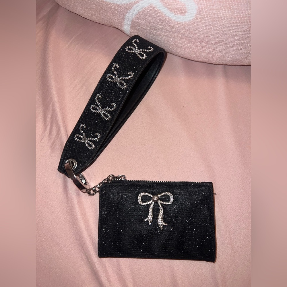 Black Glitter Wristlet with Bow Accents